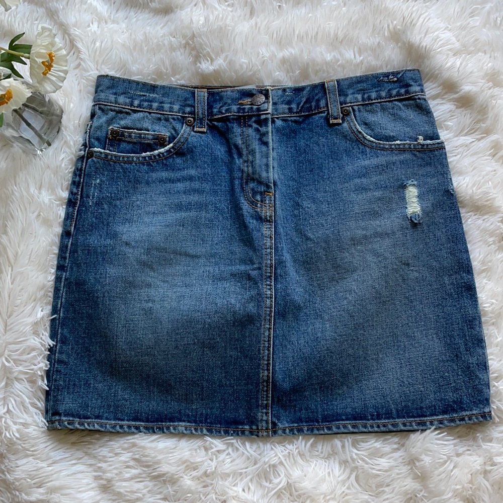 NWT J. Crew Distressed Medium Wash Jean Skirt